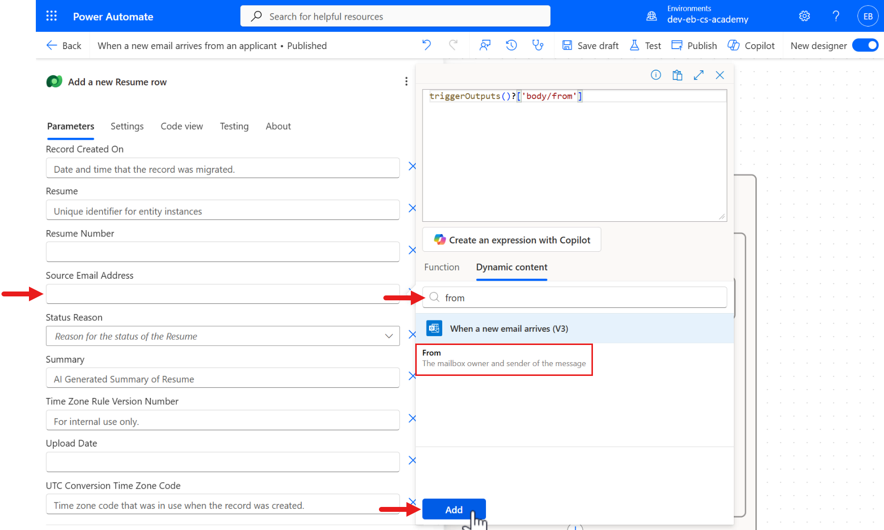 Source Email Address 매개변수