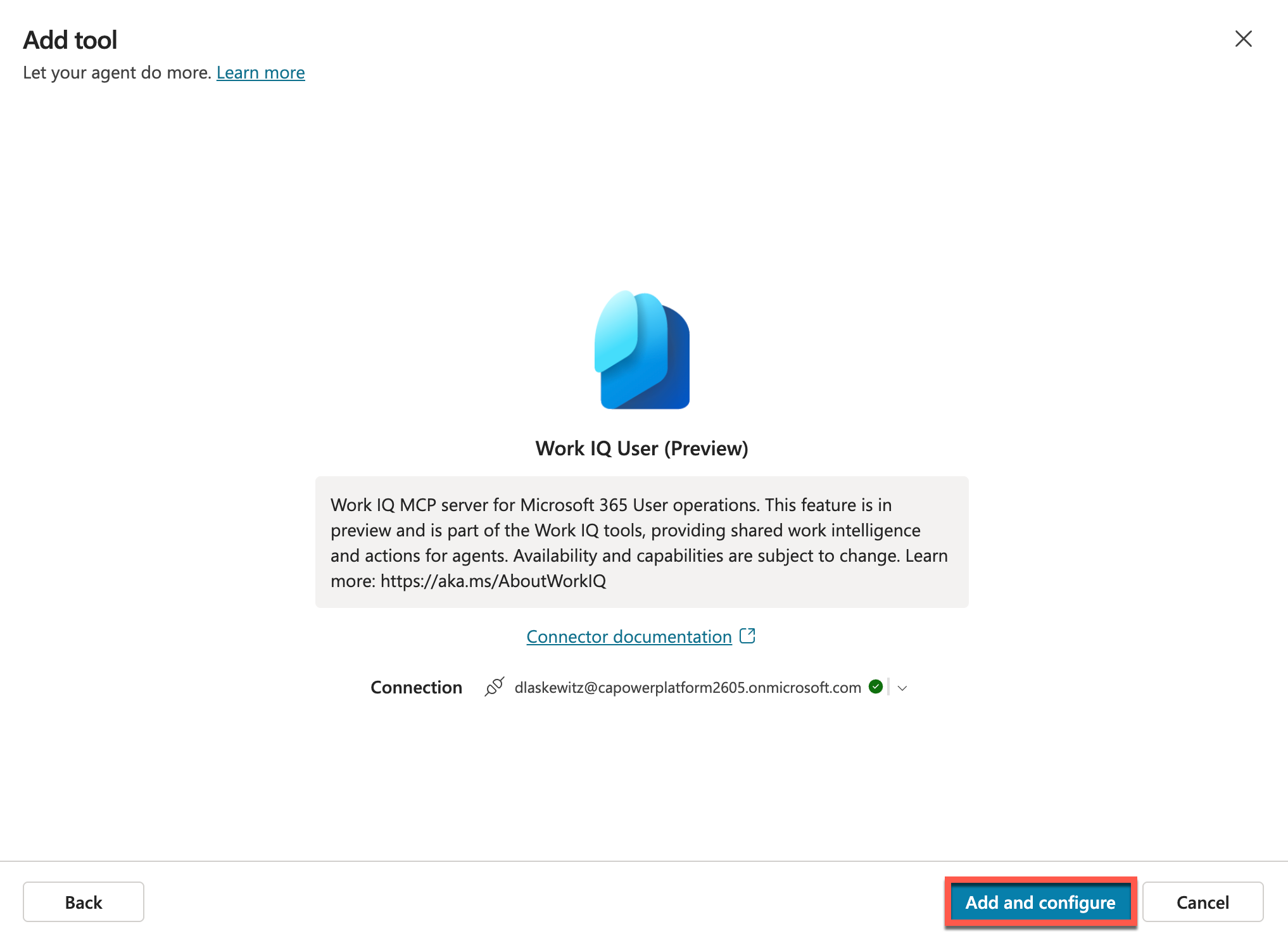 Work IQ User (Preview) 추가 및 구성
