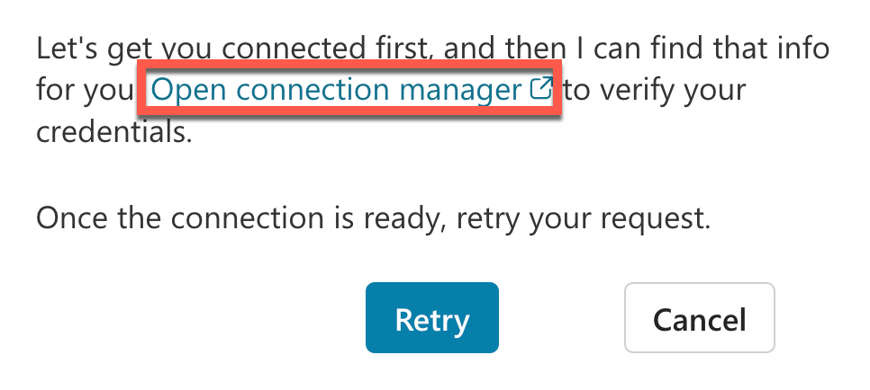 자격 증명을 확인하기 위해 Open connection manager 선택