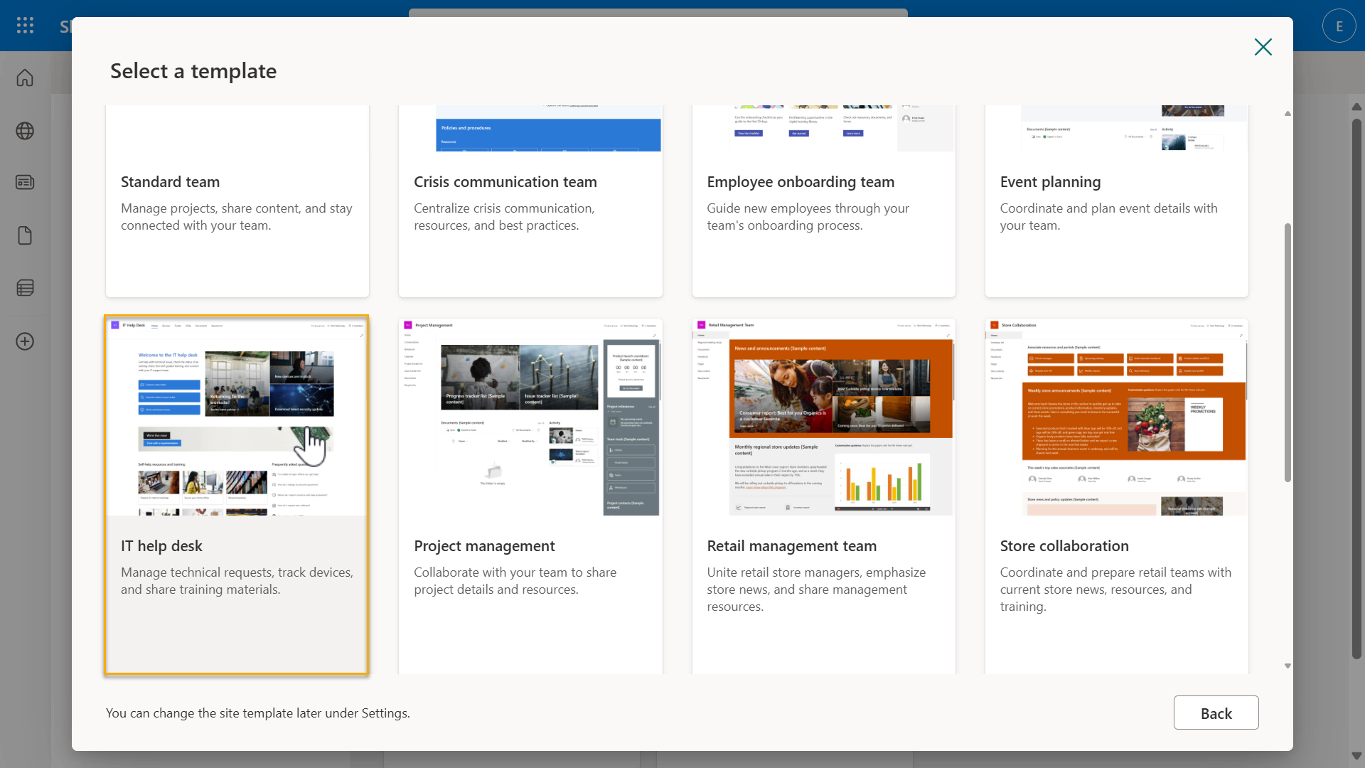 IT help desk 템플릿 선택