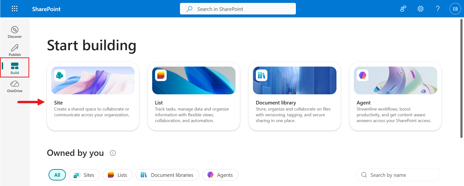 새 SharePoint 사이트 만들기