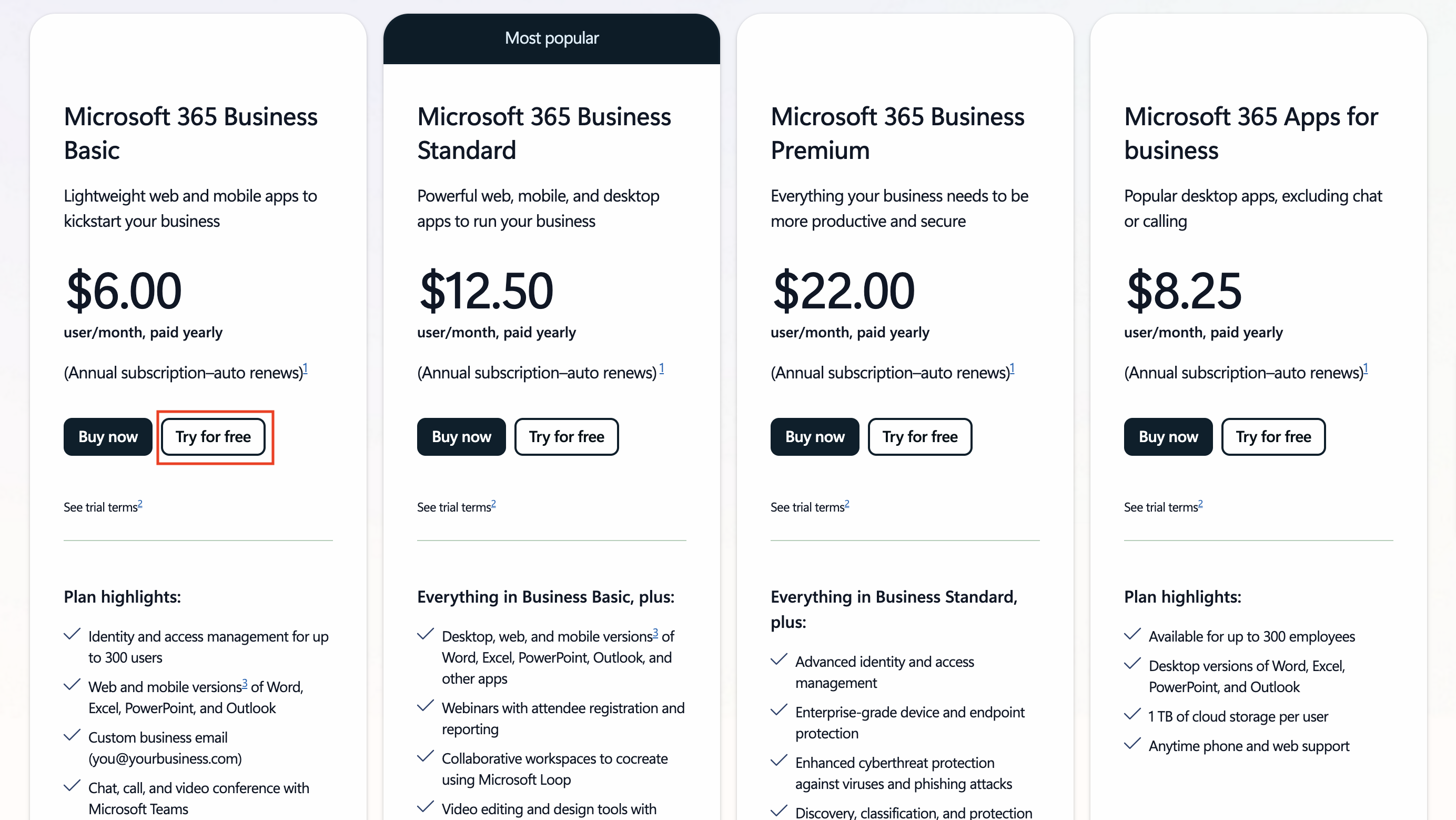 Microsoft 365 체험 구독 신청 화면