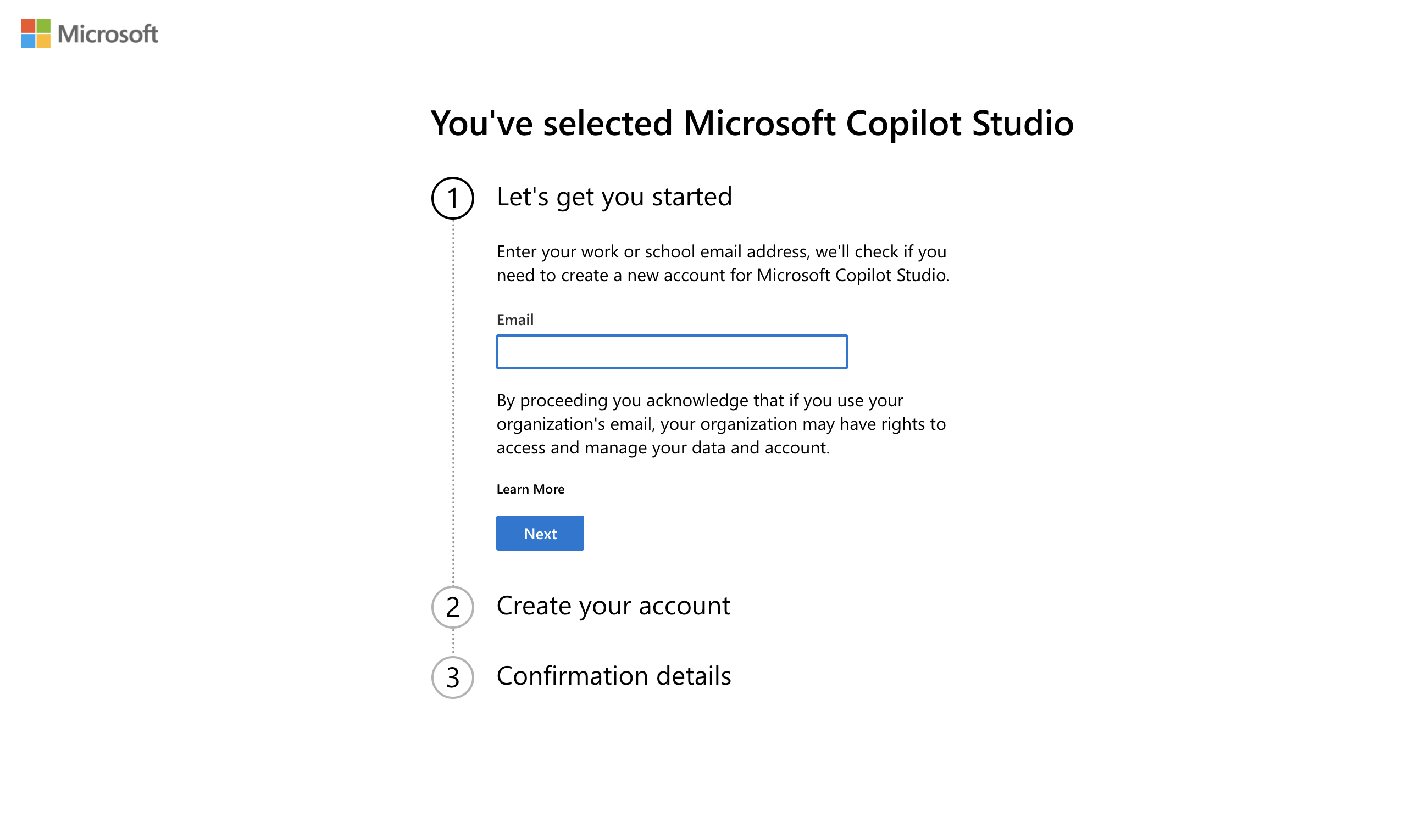 Copilot Studio 체험판 시작 화면