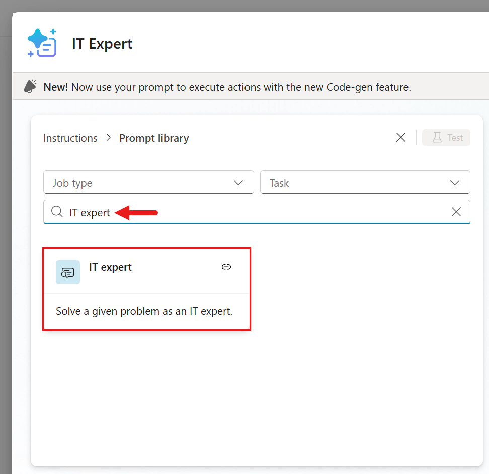 IT expert 프롬프트 선택 화면