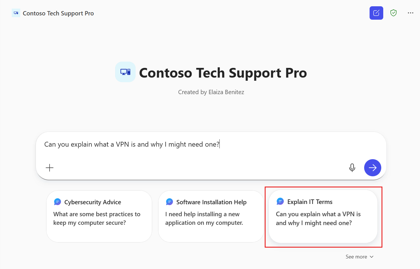 Microsoft 365 Copilot에서 starter prompt를 선택한 화면