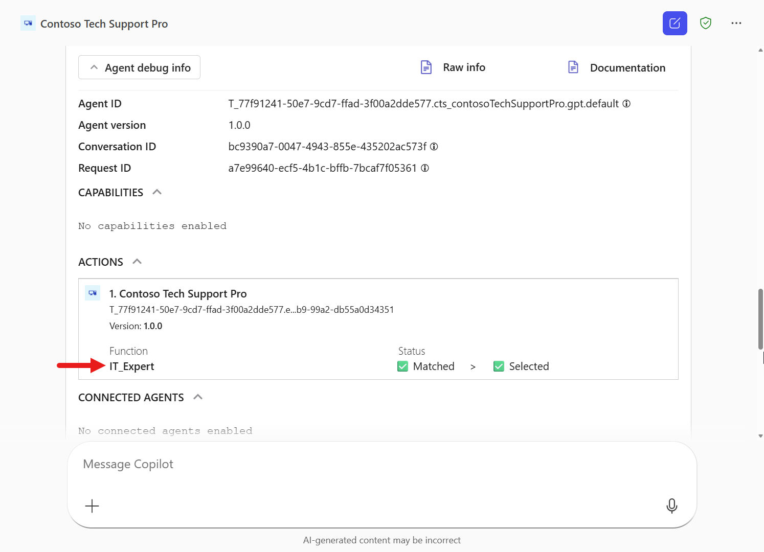 Agent Debug Info 확장 화면 1