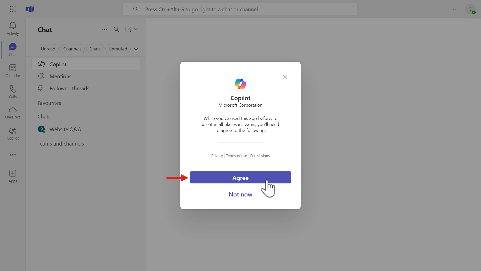 Microsoft 365 Copilot 약관 동의 화면