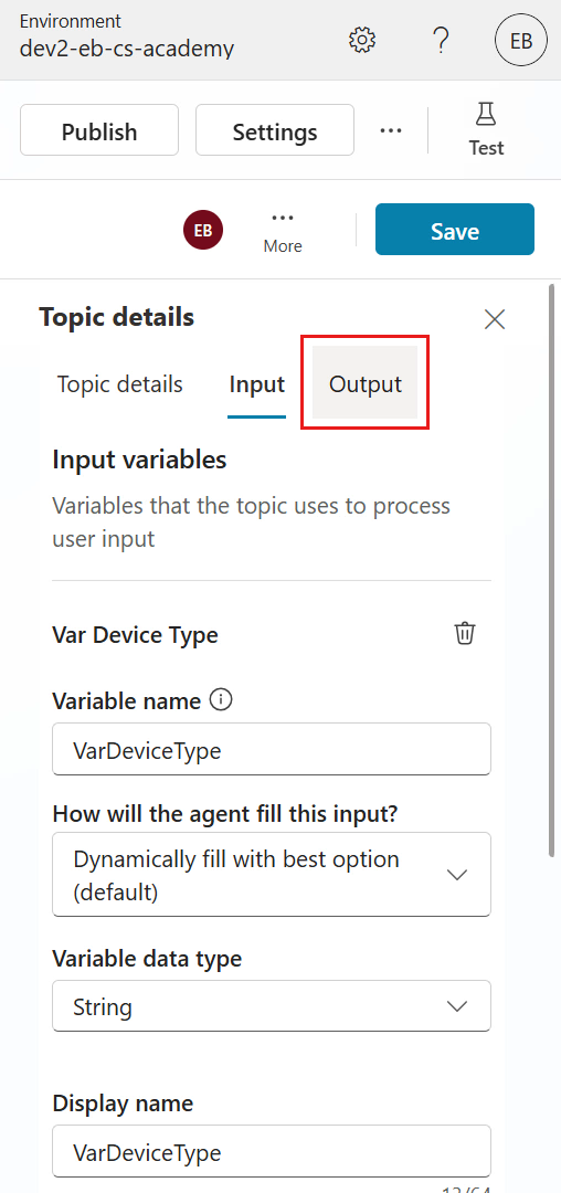 Select Output tab