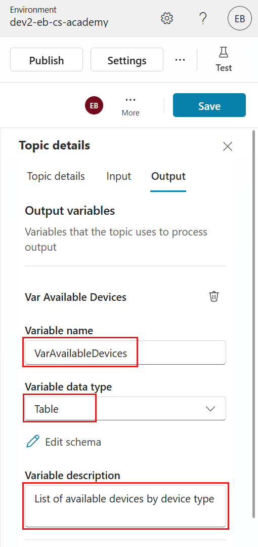 Output properties