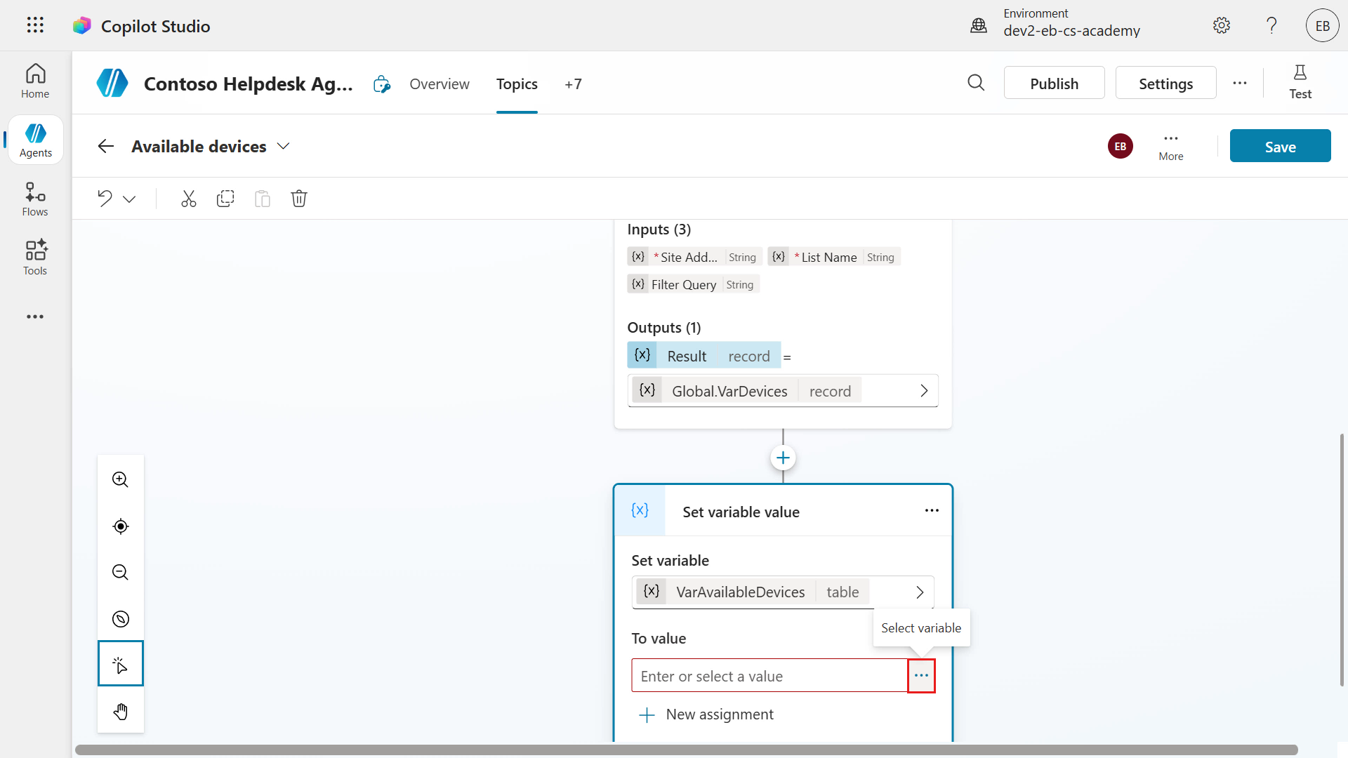 Select variable value