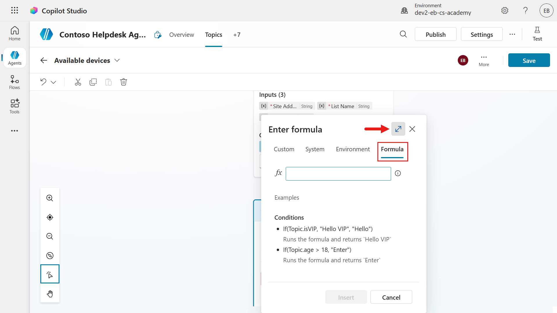 Select Formula tab and select expand icon