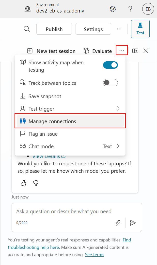 Manage connection
