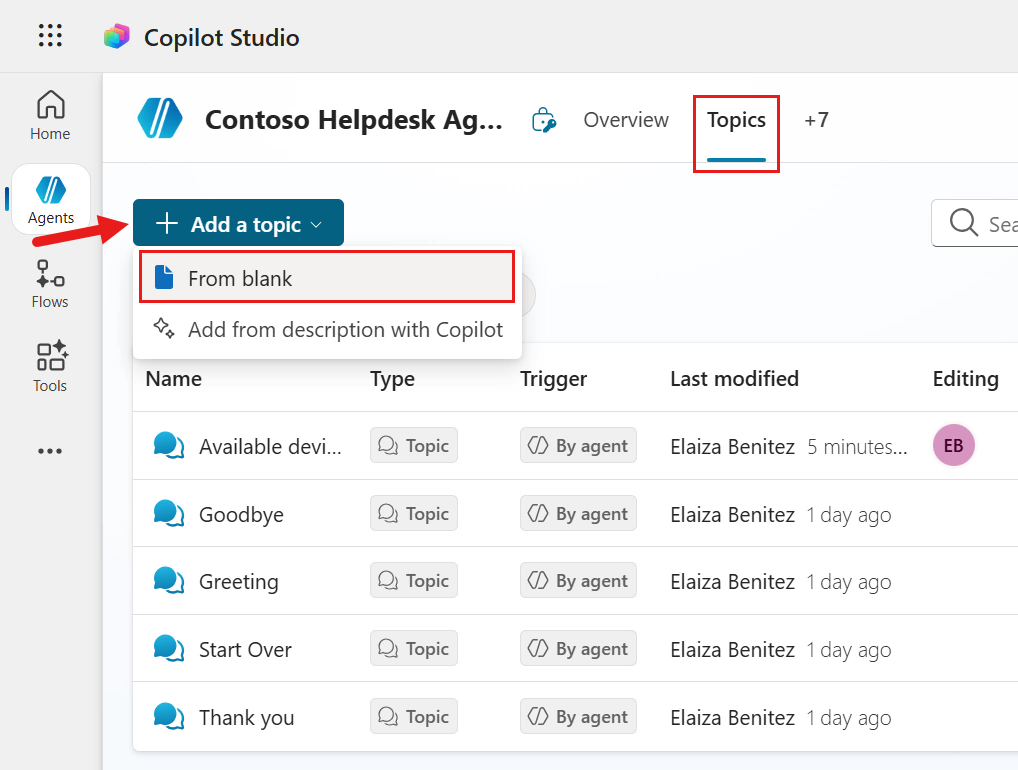 Select Topics tab