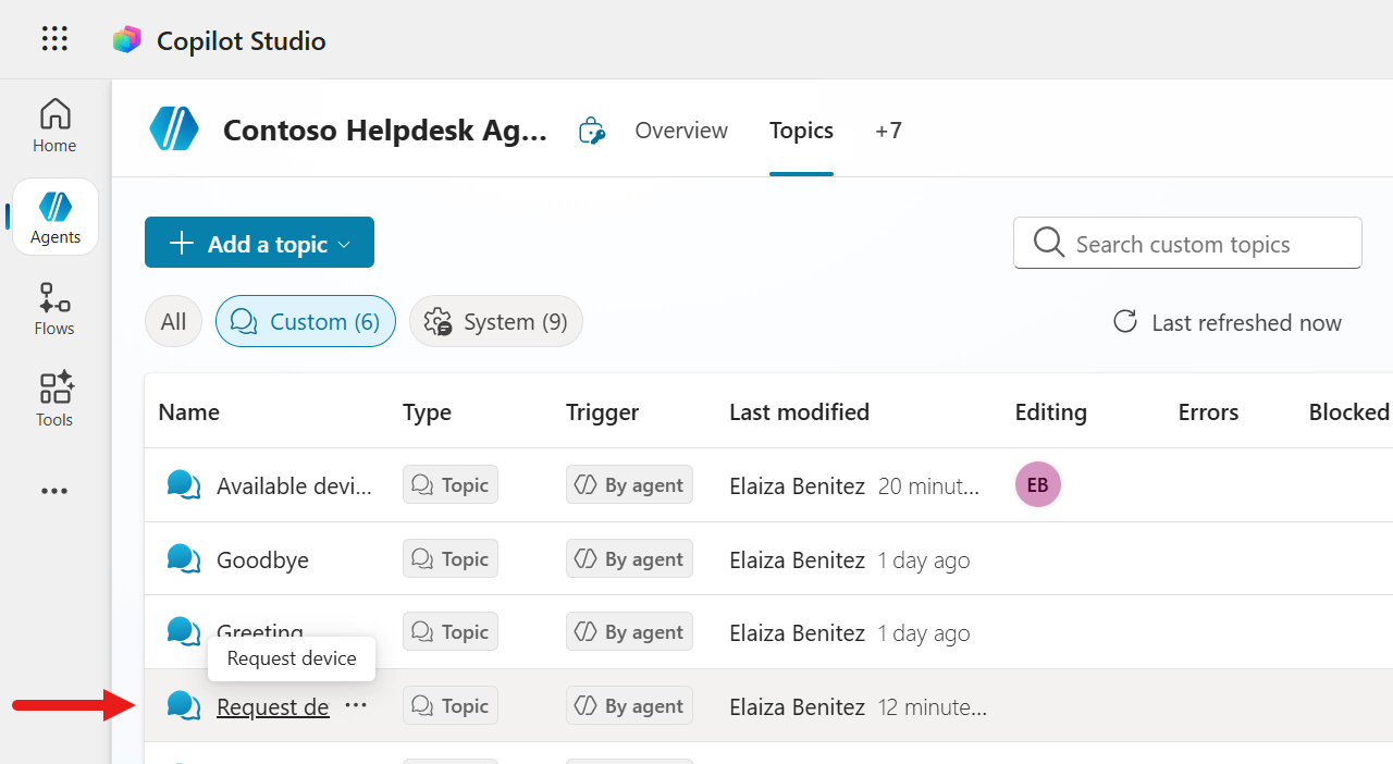 Request device topic 선택