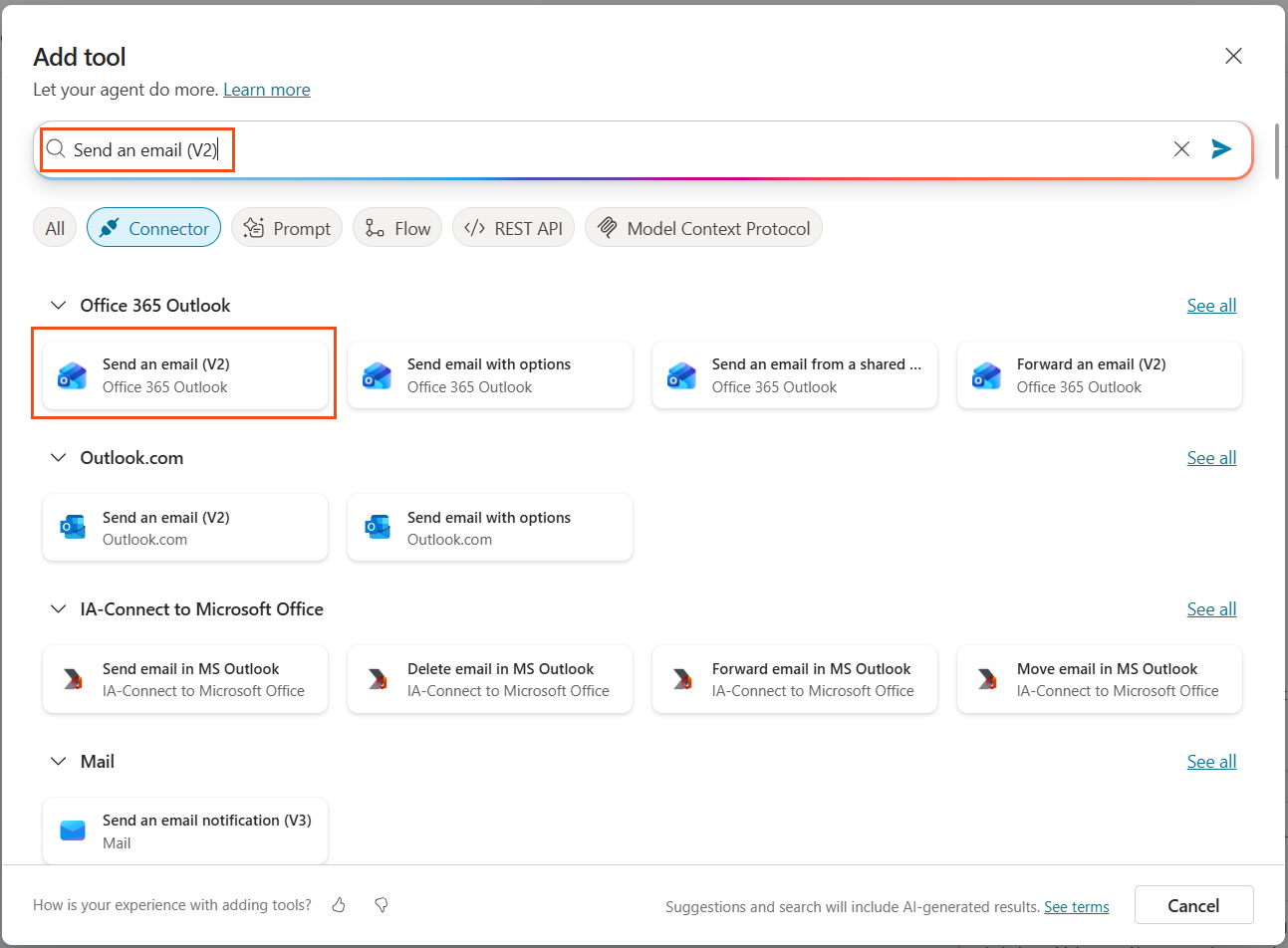 Outlook connector 선택