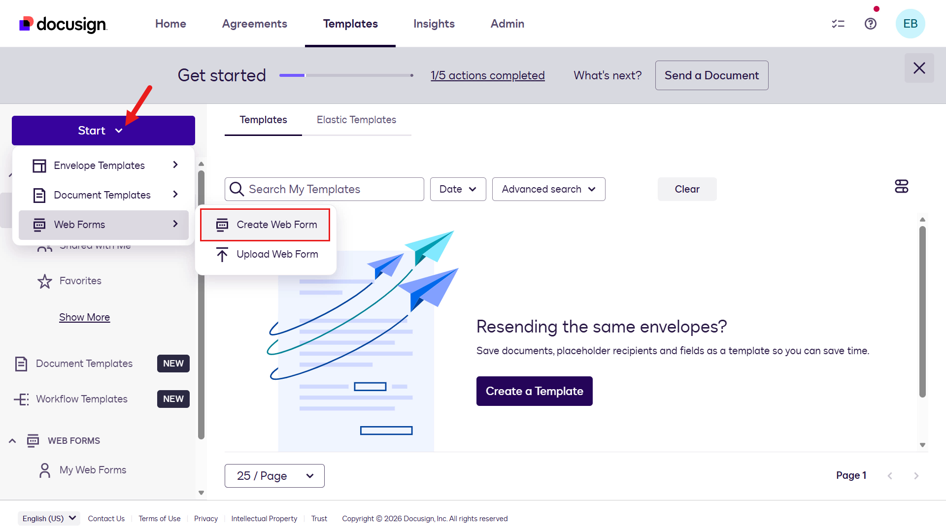 Create Web Forms 선택