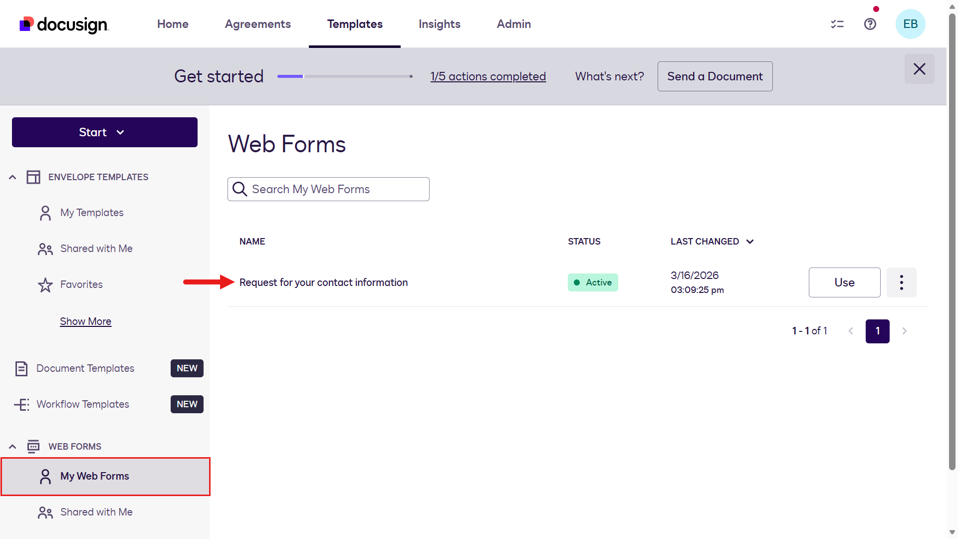 Active 상태의 Web Form