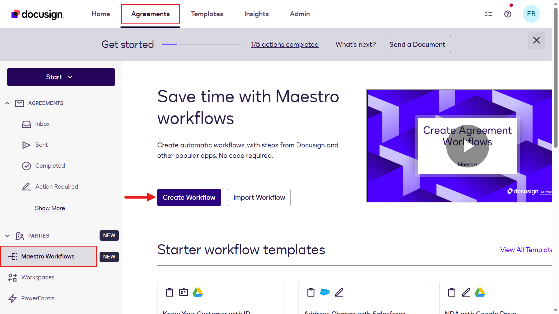Workflows 선택