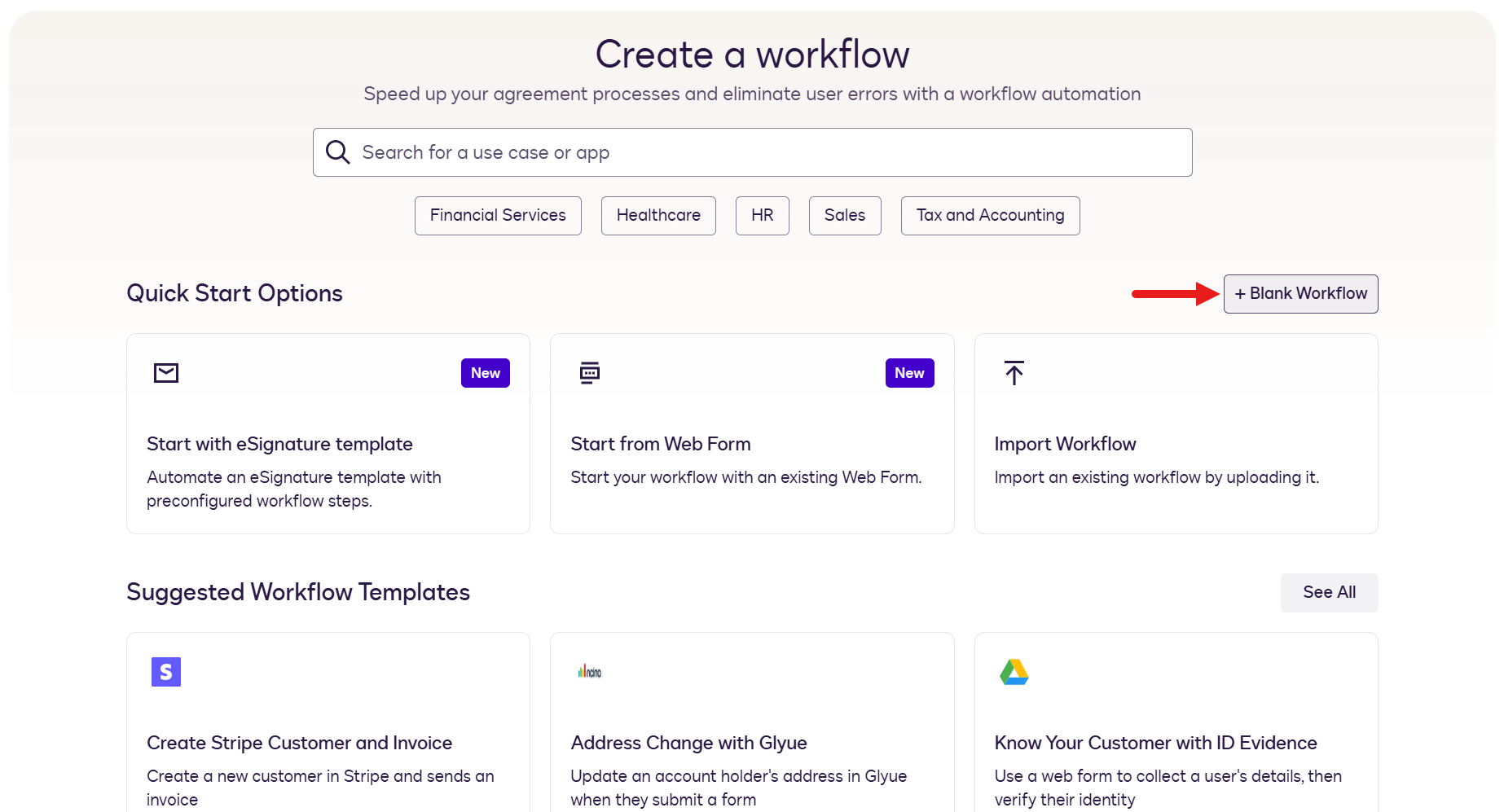 Blank Workflow 선택