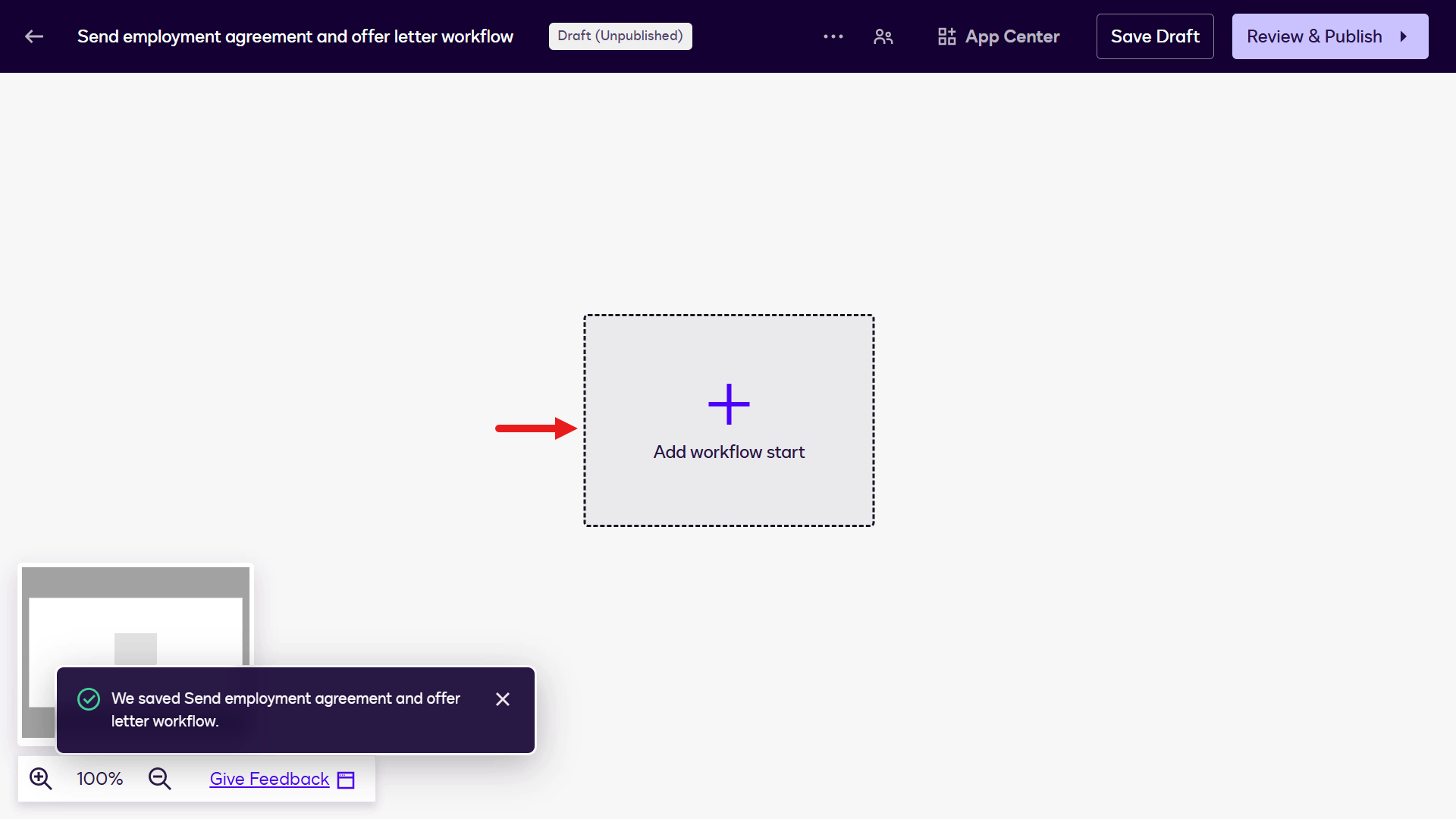 Add workflow start 선택