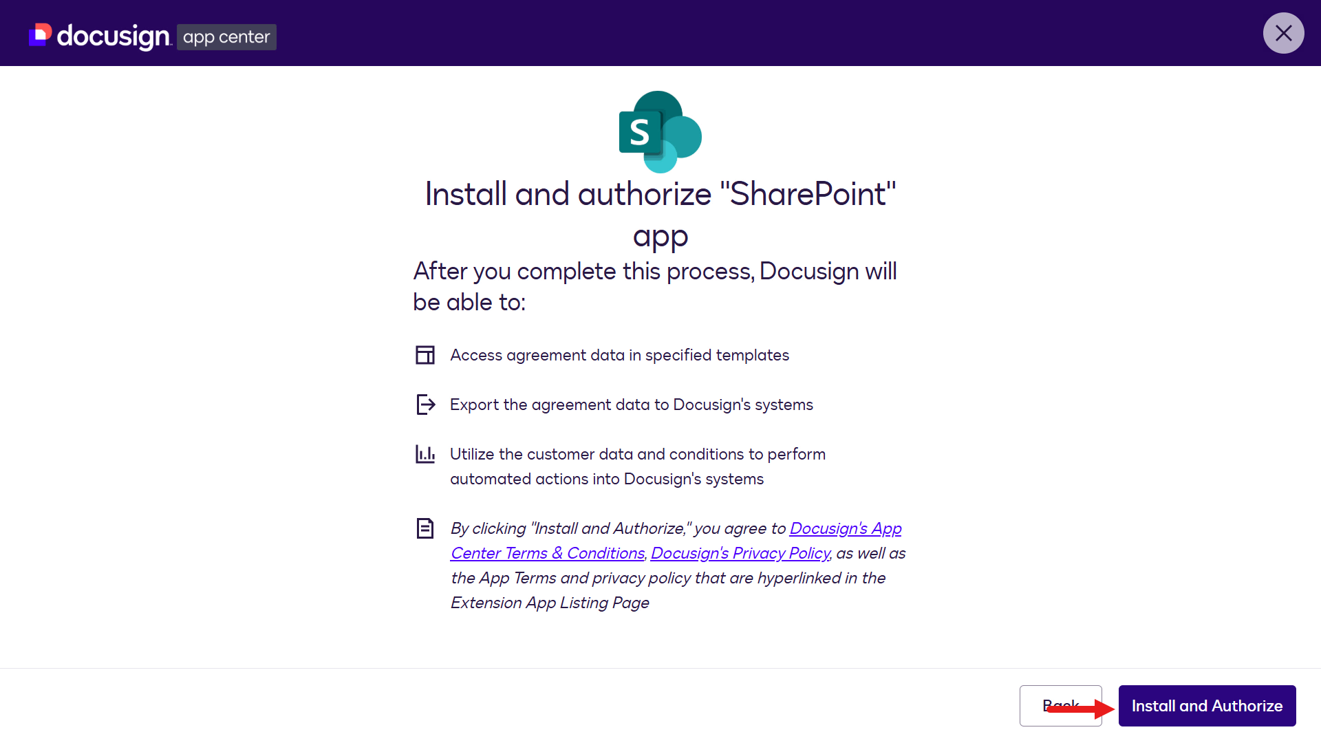 Install and Authorize 선택