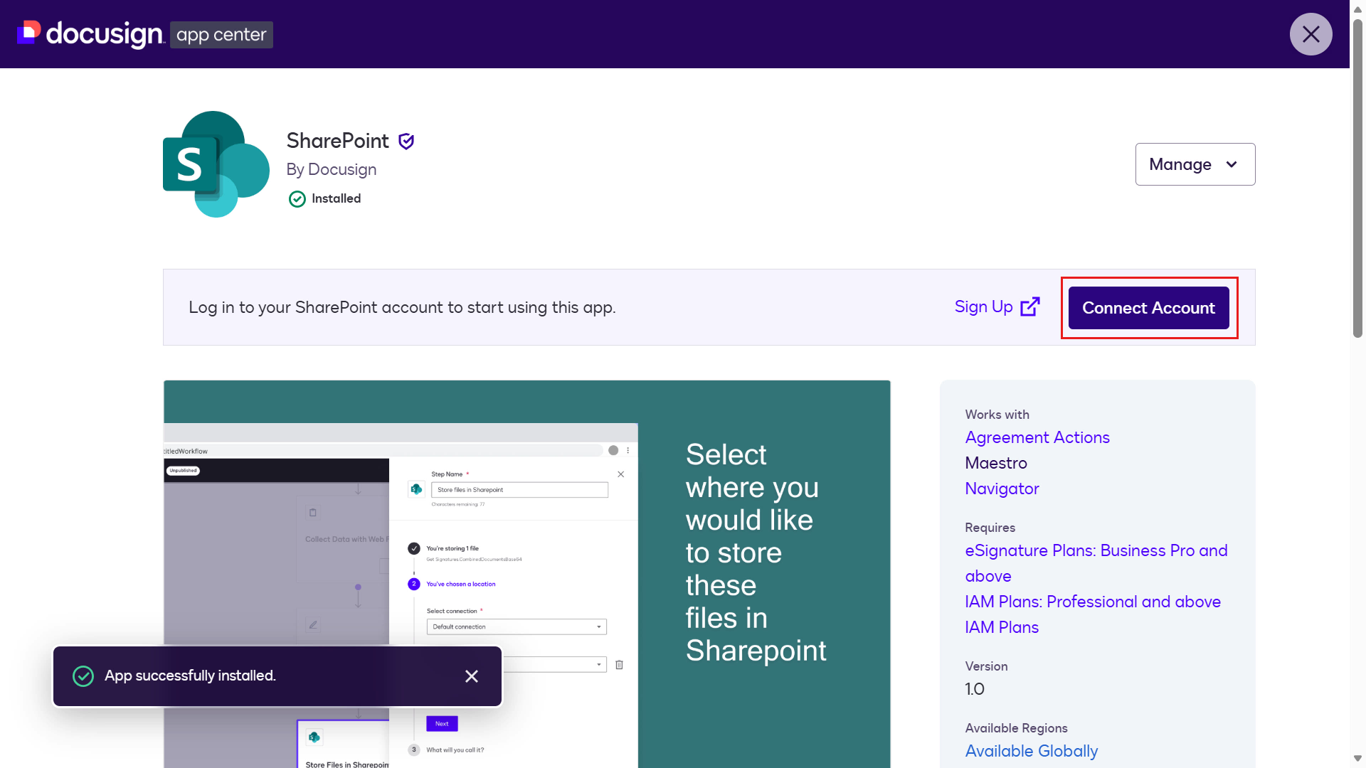 Connect Account 선택