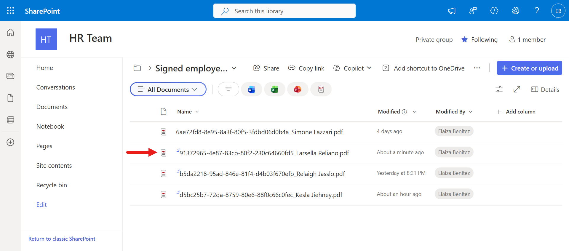 서명된 계약서 SharePoint 업로드