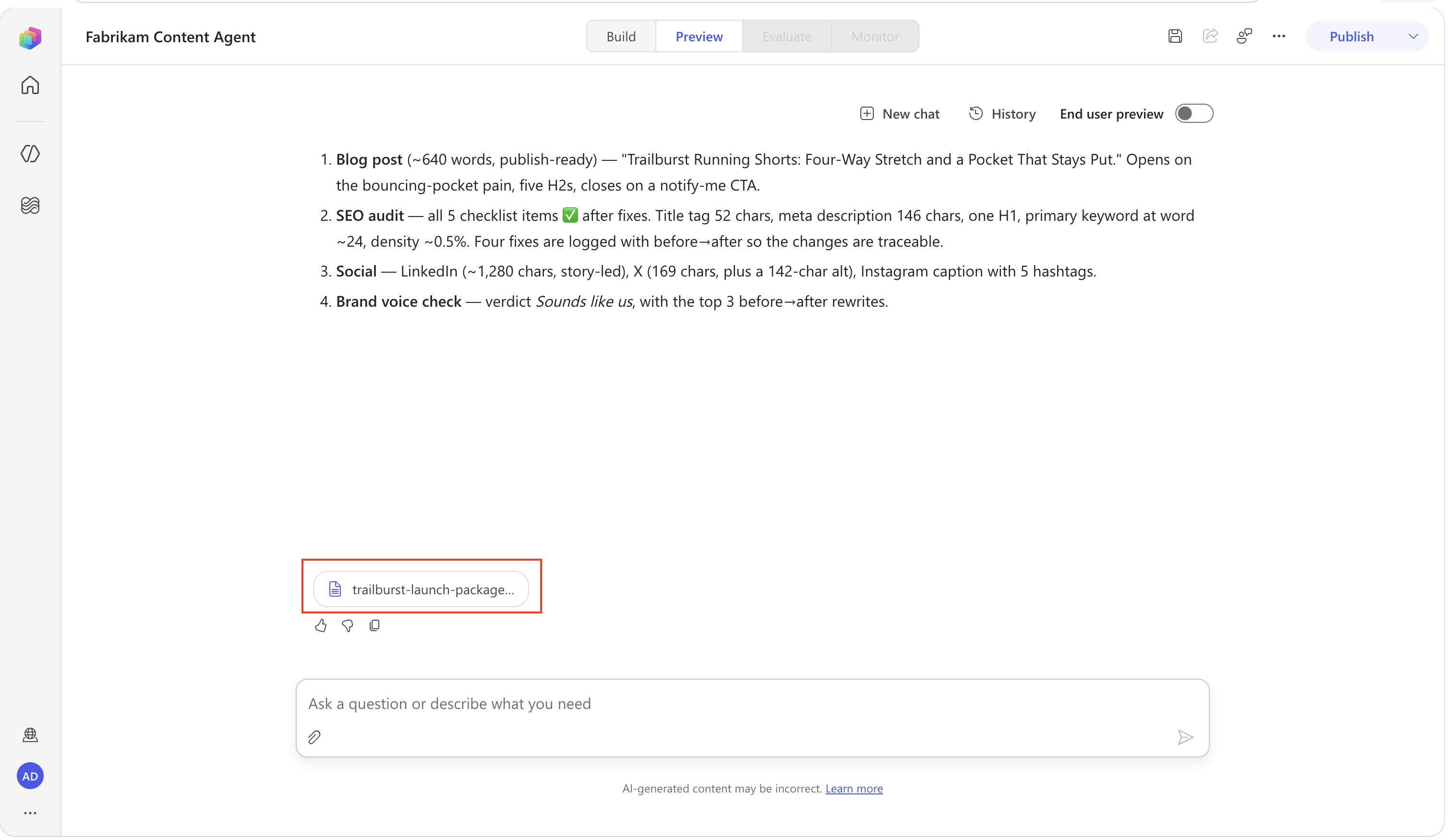 미리 보기에서 생성된 Trailburst 런치 패키지 파일