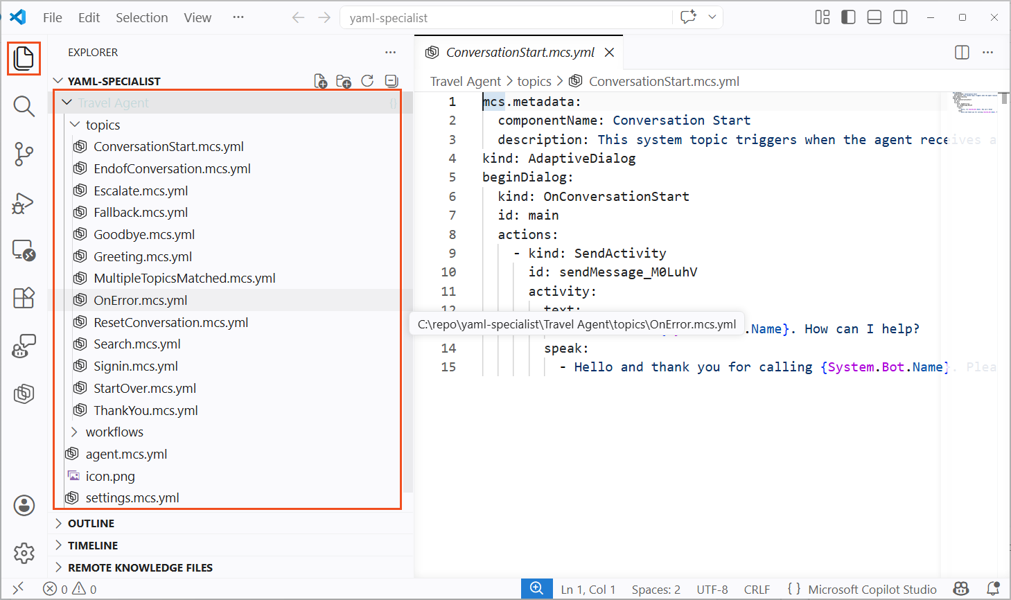 클론된 에이전트 YAML