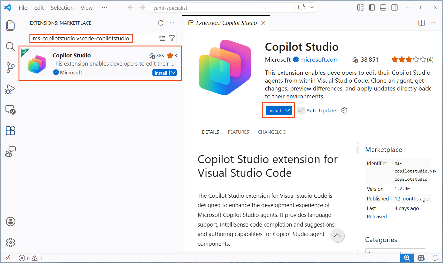 Copilot Studio 확장 설치