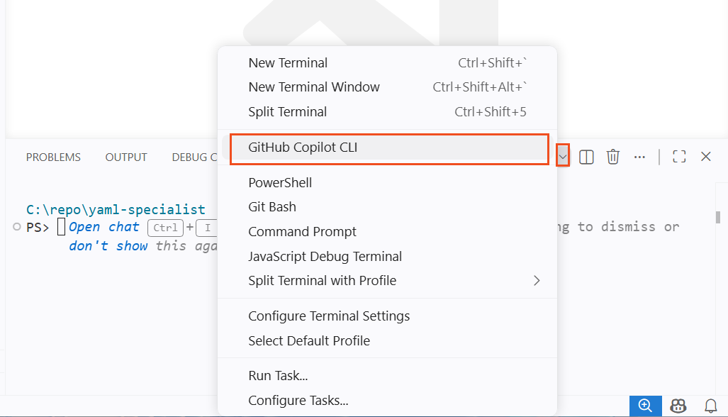 GitHub Copilot CLI 열기