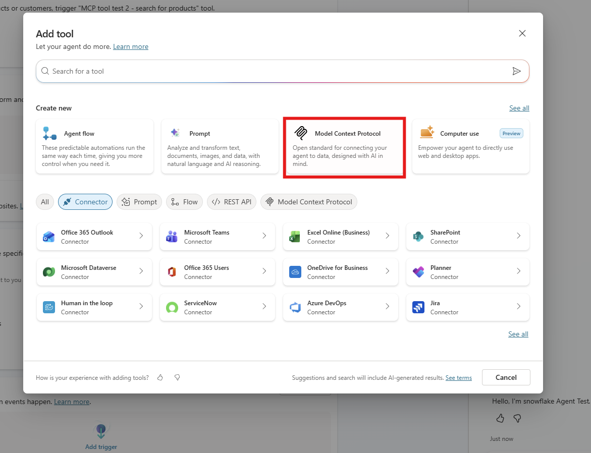 필드가 채워지고 OAuth 2.0이 선택된 Copilot Studio '새 MCP 추가' 폼