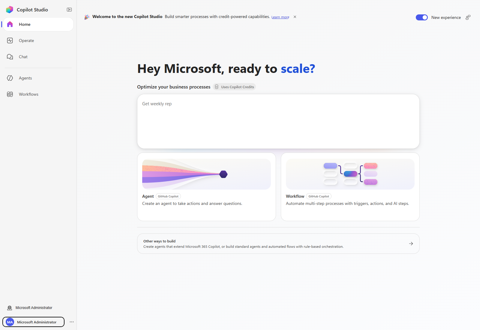 Copilot Studio home in the English-language demo environment