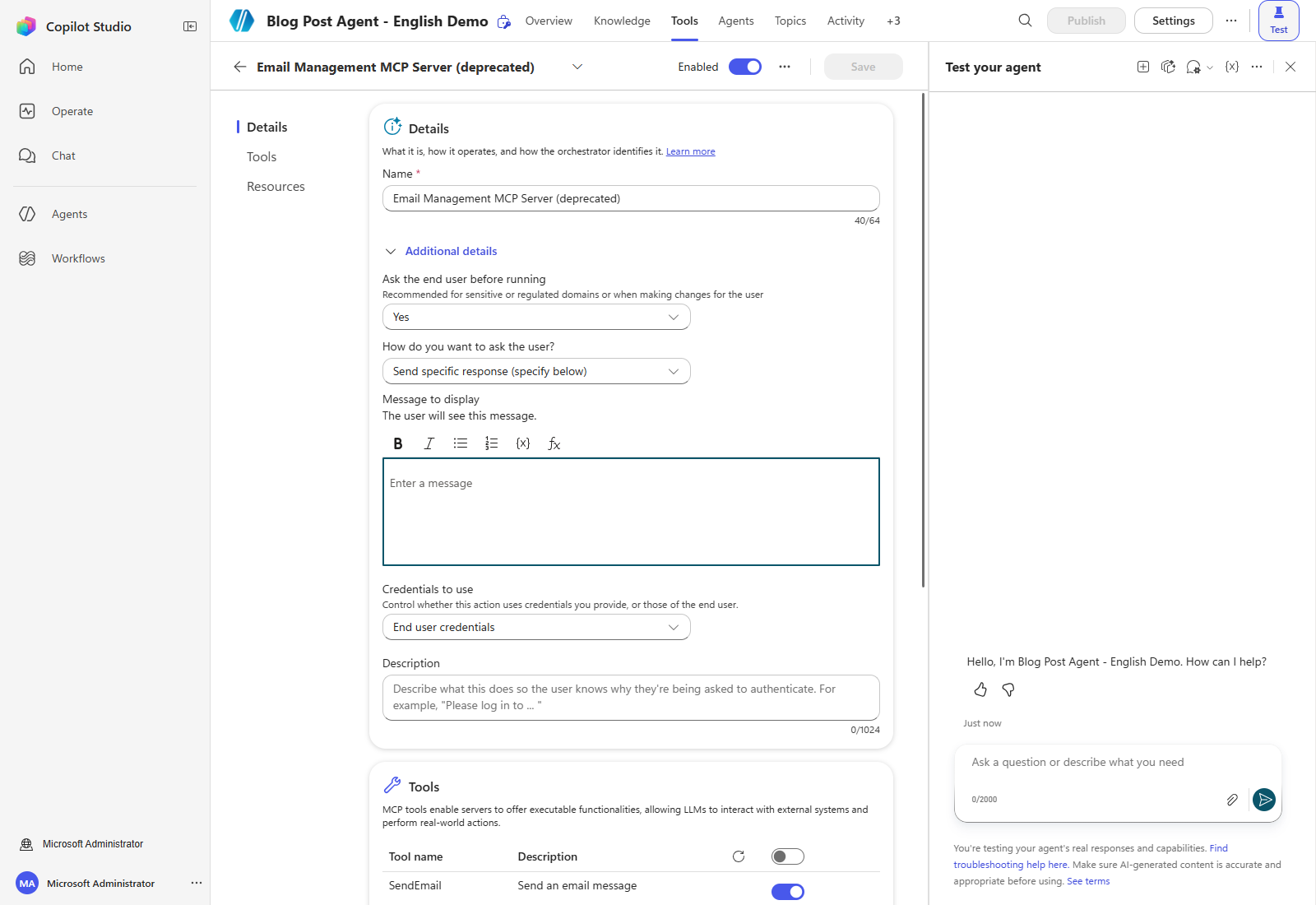Saved confirmation and end-user credential settings in the actual English UI