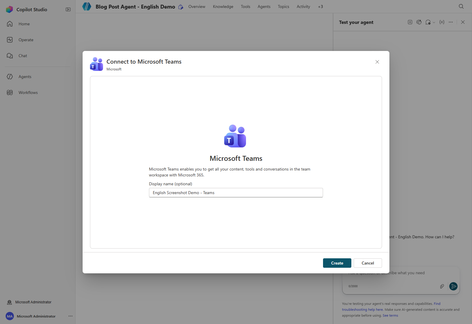 Actual Microsoft Teams connection dialog with an English display name