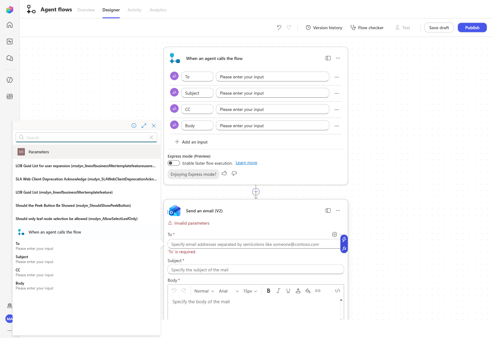 The dynamic content picker listing the trigger variables