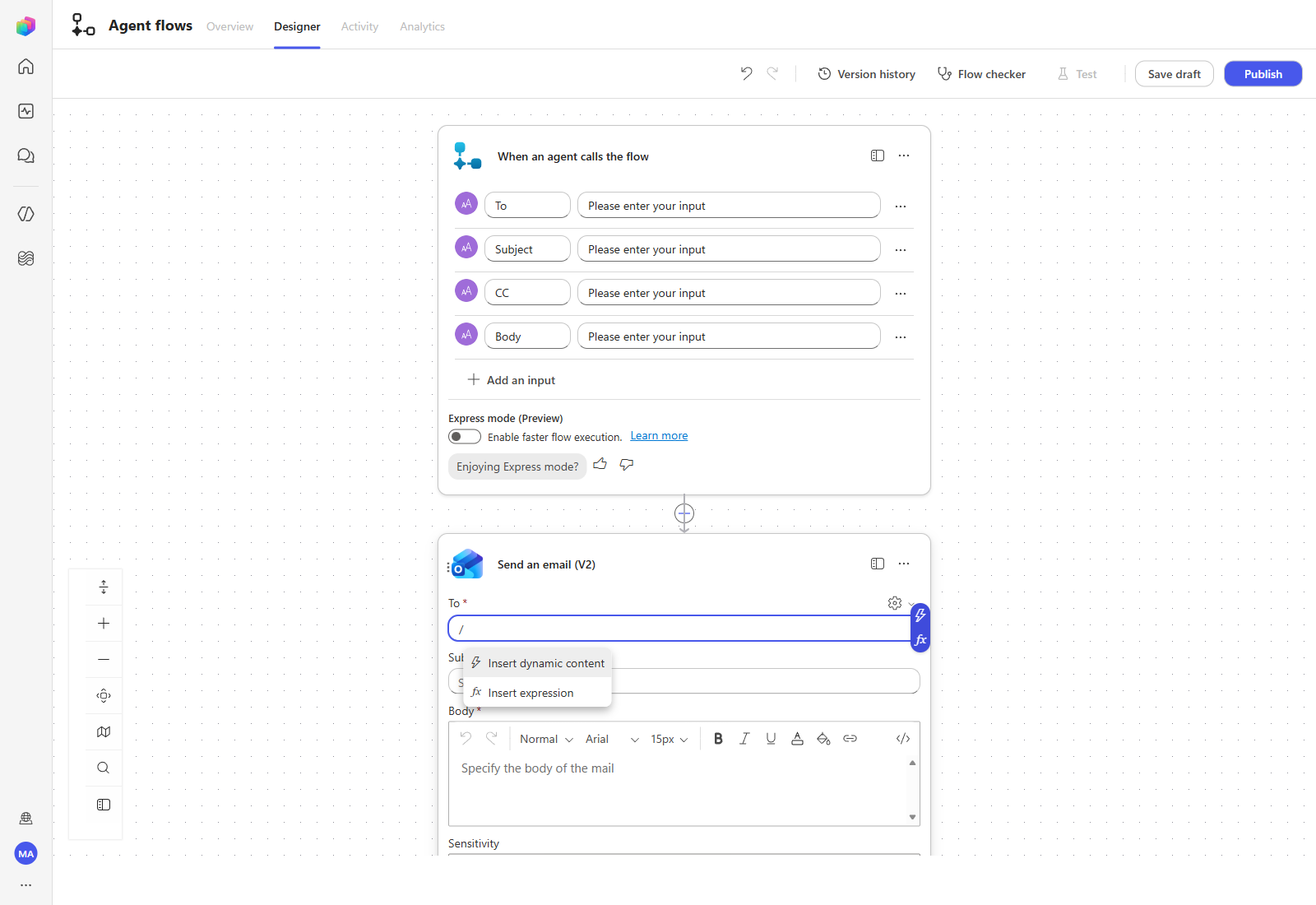 Typing a slash offers Insert dynamic content