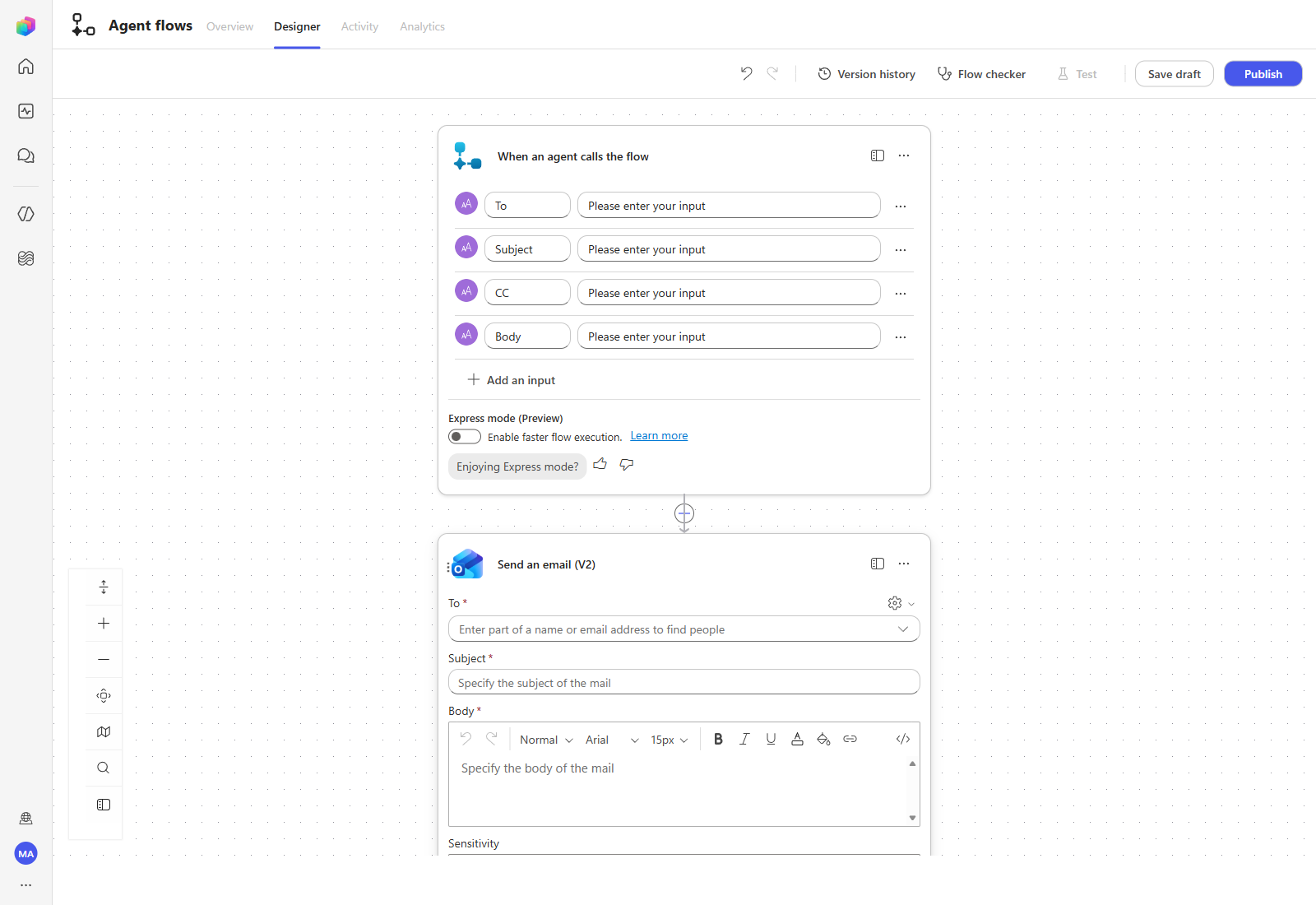 Send an email (V2) added to the flow
