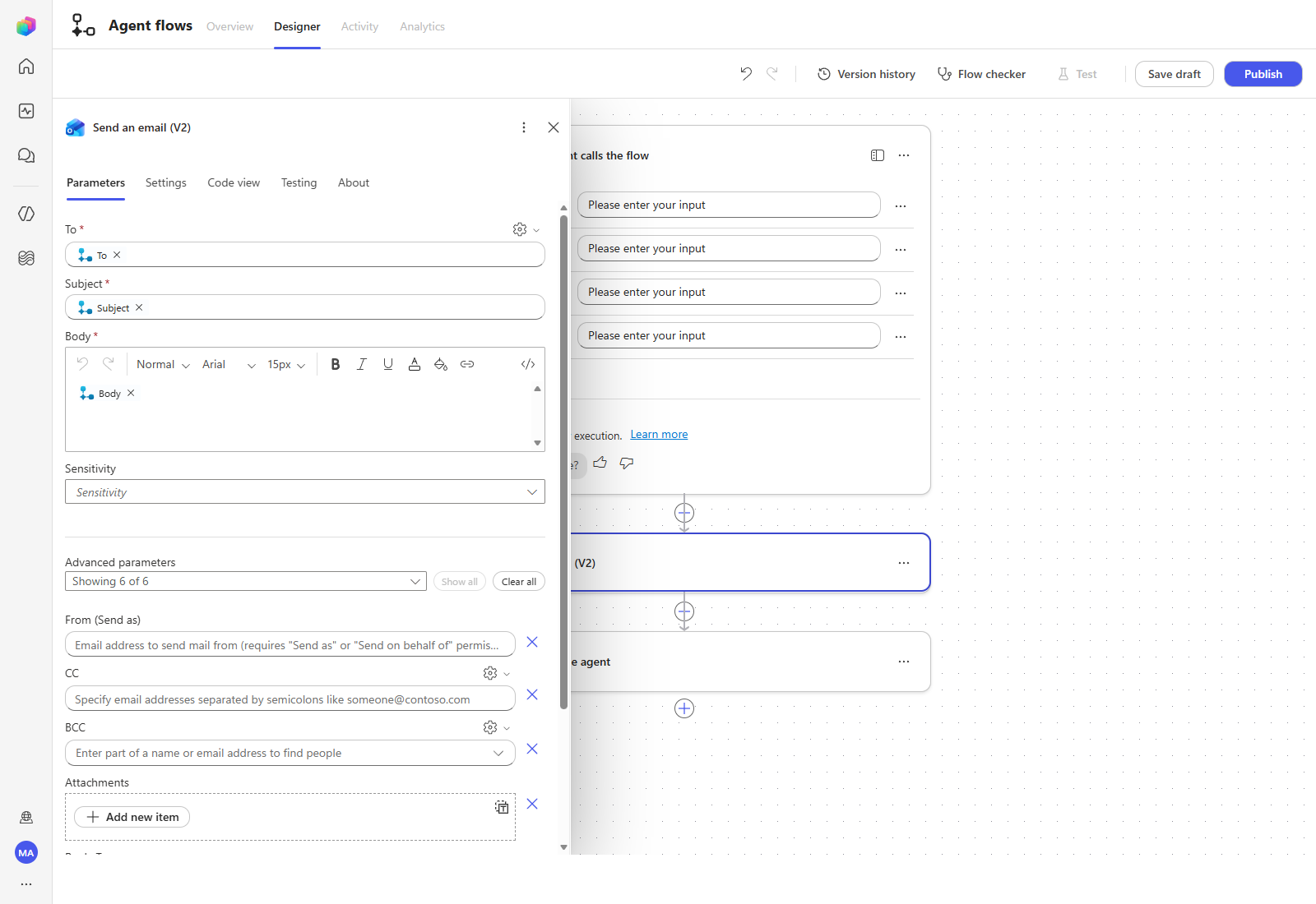 The email action opened in the side panel