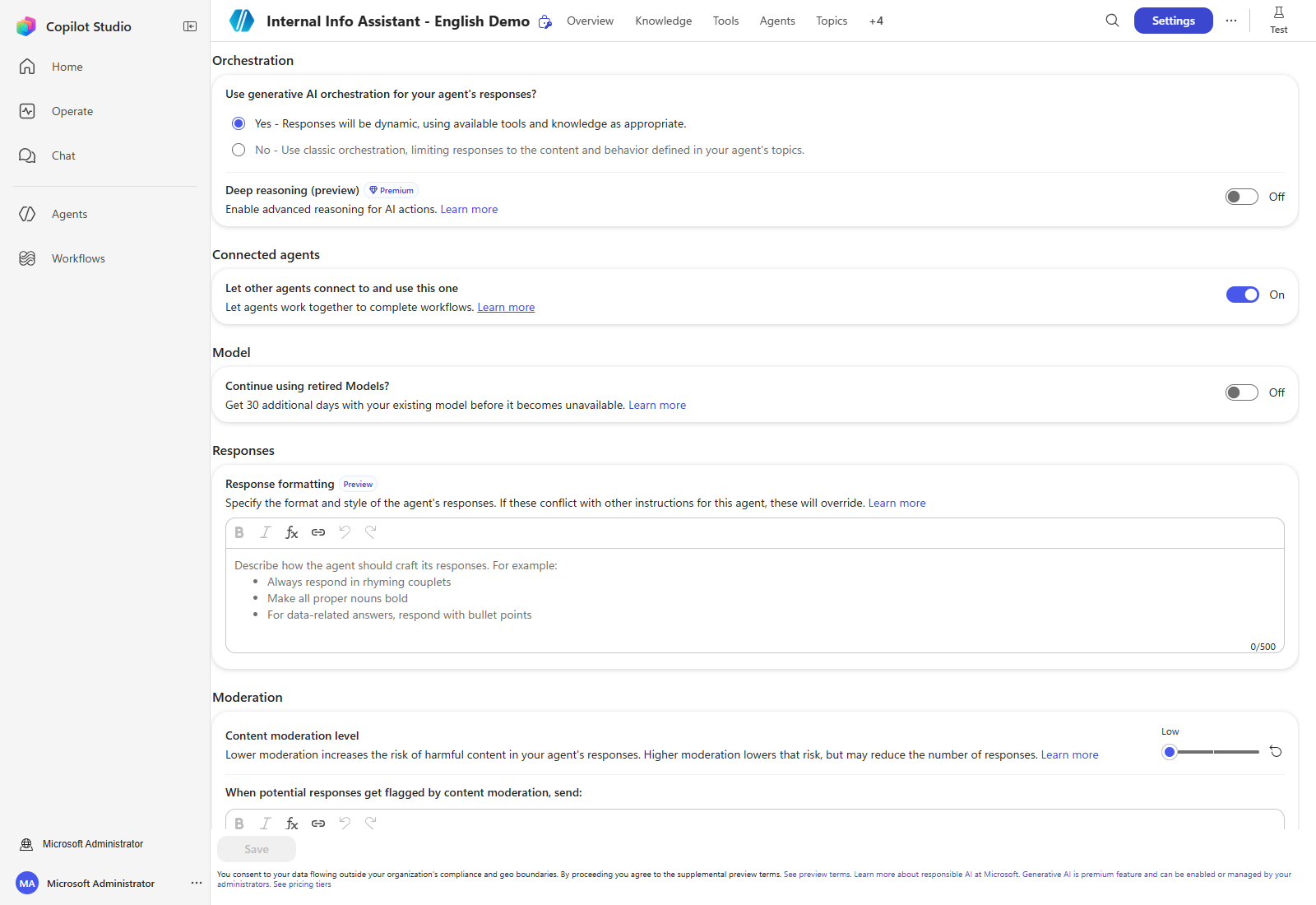 Orchestration and related settings