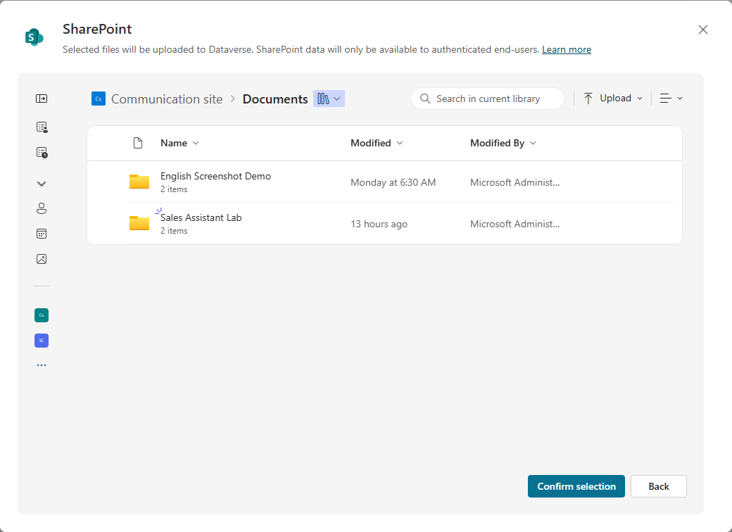 The Browse items view that produces the unusable source type