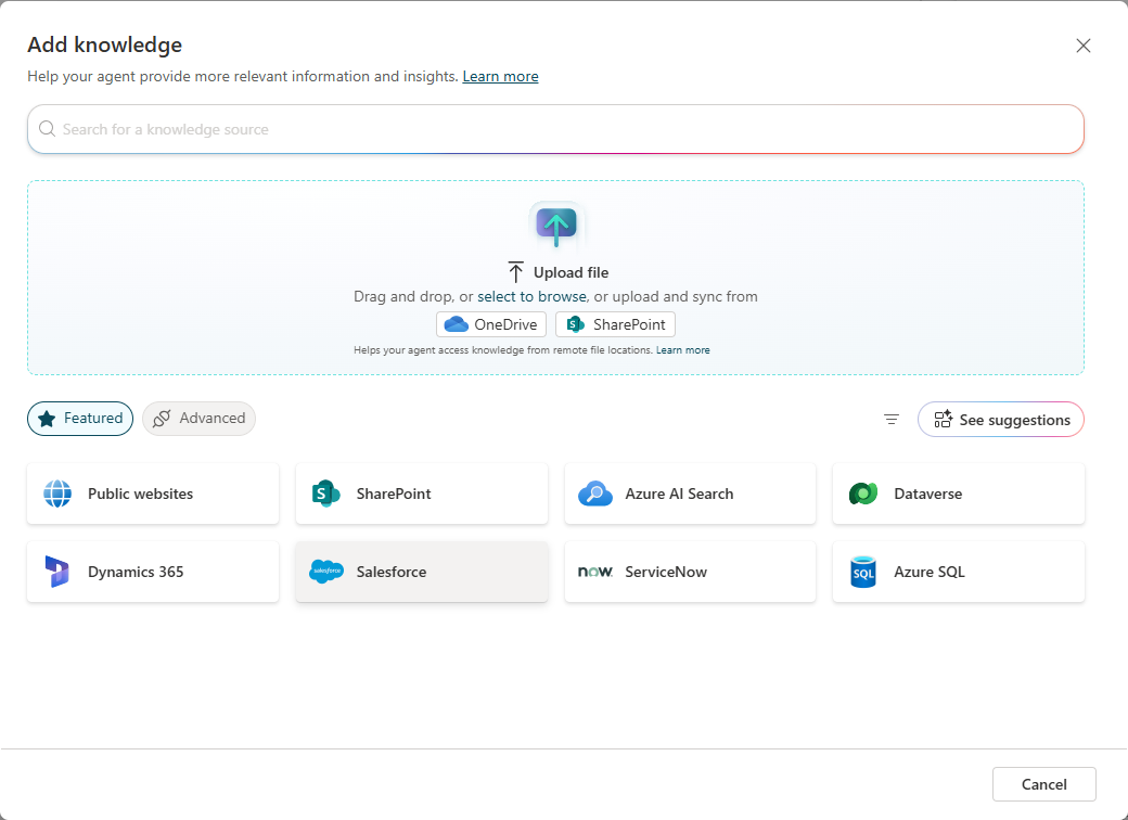 The Add knowledge catalog