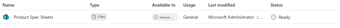 The knowledge source showing Ready status