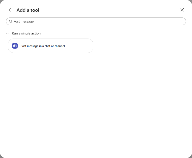 Searching the catalog for the post message action
