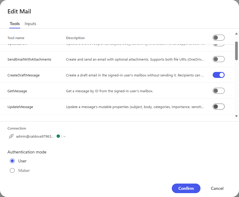 Only CreateDraftMessage enabled on the Mail server