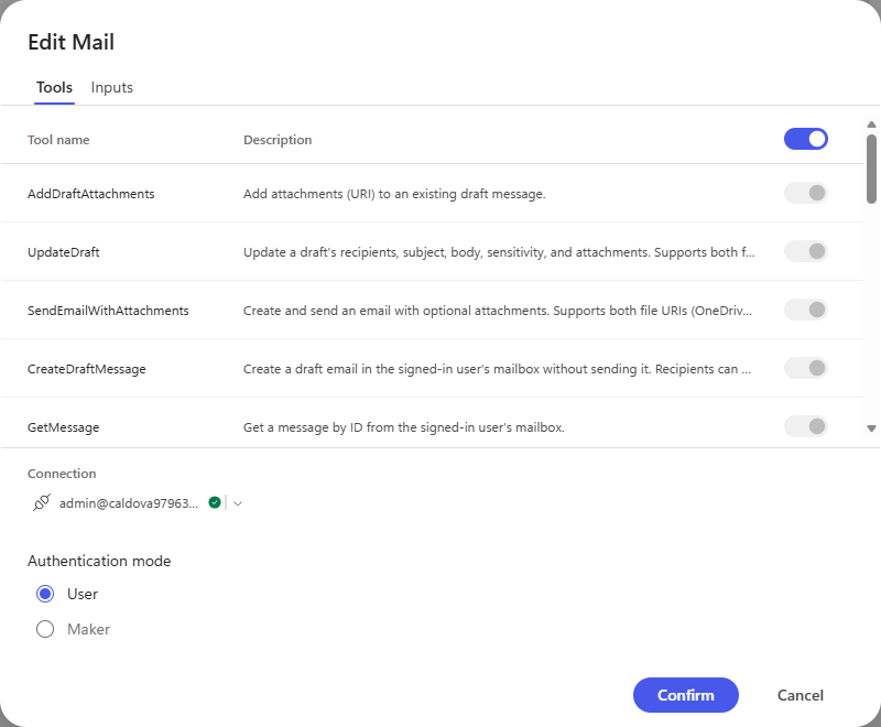 The Mail MCP server tool list