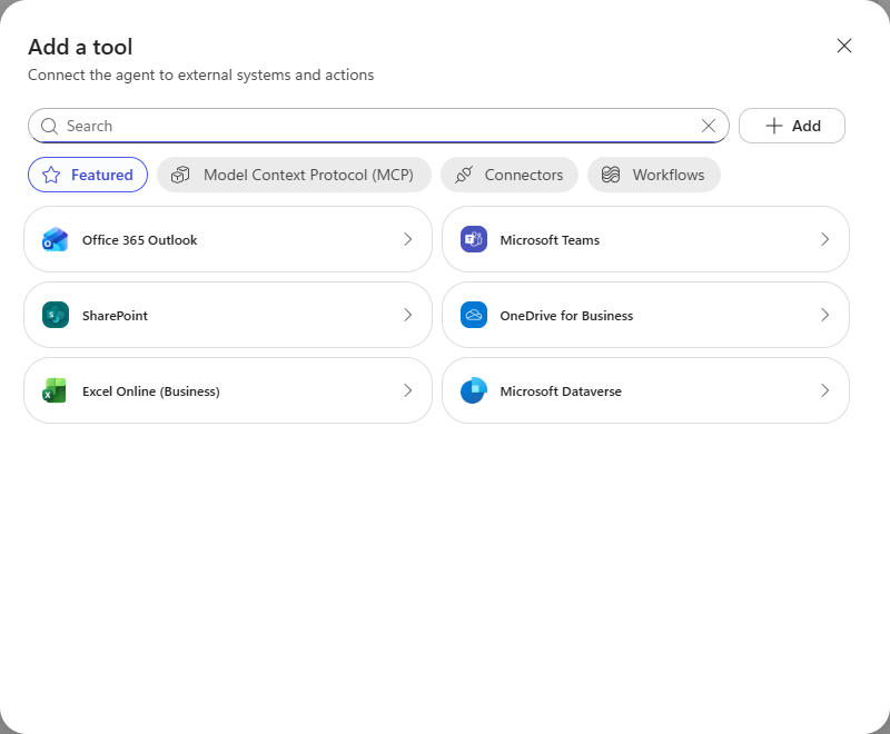 The Add a tool dialog on the Featured tab